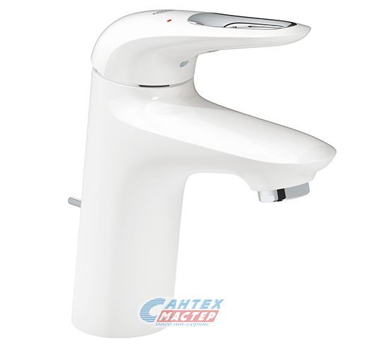 Смеситель для раковины Grohe Eurostyle New однорычажный, излив короткий, длина 110 мм, керамический, латунь, цвет белая луна/хром, с донным клапаном