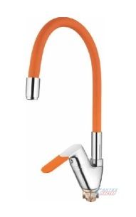 Смеситель для кухни/мойки Ledeme H53 однорычажный, керамический, с гибким изливом, длина 538 мм латунь, цвет хром/оранжевый, кухонный, хромированный, вертикальный, однорукий, одноручный, однозахватный, одноручковые, кран, комплект, сантехника