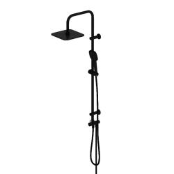 Душевой гарнитур Dorff Norma высота 1010 мм, цвет черный матовый, без смесителя, комплект: тропический душ квадратный (с верхней лейкой)/стойка/лейка/шланг, настенная, латунь/пластик