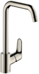 Смеситель для кухни/мойки Hansgrohe Focus M41, 260 1jet, однорычажный, керамический, с поворотным Г-образным изливом, длина 20,4 см, латунь, цвет под сталь, кухонный