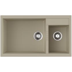 Мойка кухонная Omoikiri Tedori 86-2-LB-BE, две чаши, 50х86 см, врезная, из искусственного гранита (Tetogranit), прямоугольная, цвет ваниль, без отверстия под смеситель, без крыла, слив-перелив, врезная в столещницу, для кухни