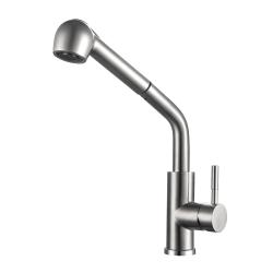 Смеситель для кухни/мойки VIEIR, однорычажный, поворотный, керамический, выдвижной излив, длина излива 210 мм, нержавеющая сталь, цвет сатин