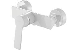 Смеситель для душа Esko Singapore white однорычажный, керамический, настенный, без излива, без шланга и лейки, латунь, цвет белый глянец, универсальный, горизонтальный, рычажный, кран, комплект, сантехника, размер, характеристики, высота, расстояние