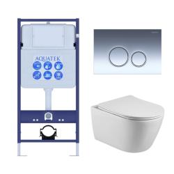 Комплект унитаза с инсталляцией Aquatek Бетта (Сет) c сиденьем микролифт, с клавишей смыва (кнопкой, клавишей двойного смыва) хром, комплект крепления