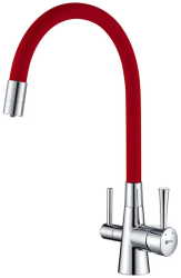 Смеситель для кухни/мойки Lemark Comfort, с подключением к фильтру с питьевой водой, однорычажный, поворотный/гибкий, керамический, длина излива 225 мм, латунь, цвет красный/хром