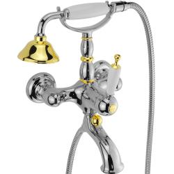 Смеситель для ванны/душа Migliore Oxford, настенный, однорычажный, неповоротный, длина 190 мм, керамический, латунь, цвет хром/золото