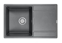 Мойка кухонная Paulmark FLUGEN, 78х50х20 см, врезная, кварцевый композит, прямоугольная, цвет графит, без отверстия под смеситель, с крылом, слив-перелив, врезная в столещницу, для кухни