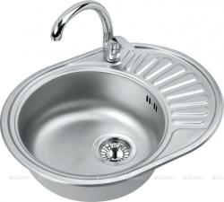 Мойка кухонная ALVEUS GENESIS CIKLO 10 SAT-90, 57х44х16 см, слив 90, врезная/встраиваемая сверху, с крылом, нержавеющая сталь, овальная, цвет нержавеющая сталь SAT, в комплекте с сифоном 1130550