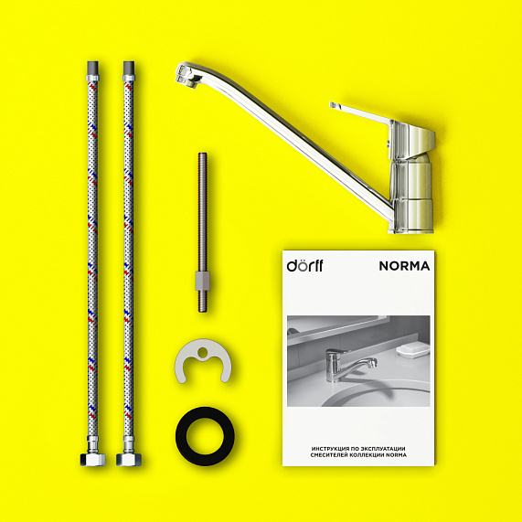 Смеситель для кухни/мойки Dorff Norma однорычажный, с поворотным изливом, керамический, длина 198 мм, латунь, цвет хром