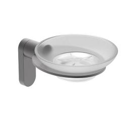 Мыльница Raglo R300.02.09 с держателем, настенная, стекло/нержавеющая сталь, круглая, для мыла, в ванную комнату, цвет графит