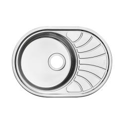 Мойка кухонная IDDIS Suno S, 65х46х18 см, нержавеющая сталь, овальная, цвет сатин шелк, без отверстия под смеситель, с крылом, оборачиваемая
