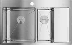 Мойка кухонная Omoikiri Akisame 78-2-IN-L, две чаши, 51х78 см, врезная, из нержавеющей стали, прямоугольная, цвет нержавеющая сталь, с отверстием под смеситель, с крылом справа, слив-перелив, врезная в столещницу, для кухни
