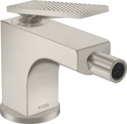 Смеситель для биде Axor Citterio однорычажный, с рычаговой рукояткой с текстурой, керамический, фиксированный излив, длина 11,2 см, латунь, цвет под сталь, без шланга/лейки, со сливным гарнитуром