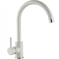 Смеситель для кухни ALVEUS GENESIS KATI G11 ARCTIC однорычажный, поворотный, керамический, с высоким изливом, высота излива 22,2 см, латунь, покрытие гранит, цвет белый, на мойку