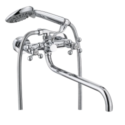 Смеситель для ванны/душа VIEIR настенный, двухвентильный, неповоротный, латунный, длина излива 380 мм, латунь, цвет хром