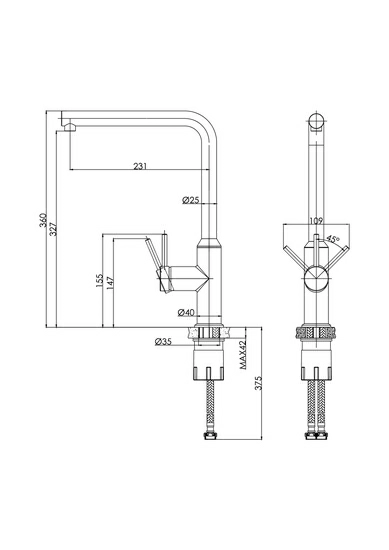 Смеситель для кухни/мойки Cersanit Flavis однорычажный, поворотный излив, керамический, высота 327 мм, длина 231 мм, латунь, цвет матовый черный