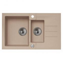 Мойка кухонная ALVEUS ROCK 70 GRANITAL BEIGE-G55 78x48x18 см, врезная/встраиваемая сверху, две чаши, с крылом, искусственный гранит, прямоугольная, цвет бежевый, с отверстием под смеситель и для кнопки клапан-автомат
