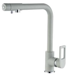 Смеситель для кухни/мойки VIEIR, с подключением под фильтр, однорычажный, поворотный, биканальный, керамический, длина излива 270 мм, латунь, цвет белый/хром