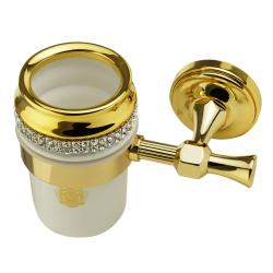 Стакан Migliore Dubai, с держателем, настенный, латунь/керамика, с кристаллами Swarovski, форма округлая, для зубных щеток в ванную/туалет/душевую кабину, цвет золото