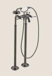 Смеситель для ванны Axor Montreux напольный, двухвентильный, с рычаговыми рукоятками, неповоротный, латунный, длина излива 23,4 см, керамический, цвет шлифованный черный хром, с душевым шлангом/держателем/лейкой