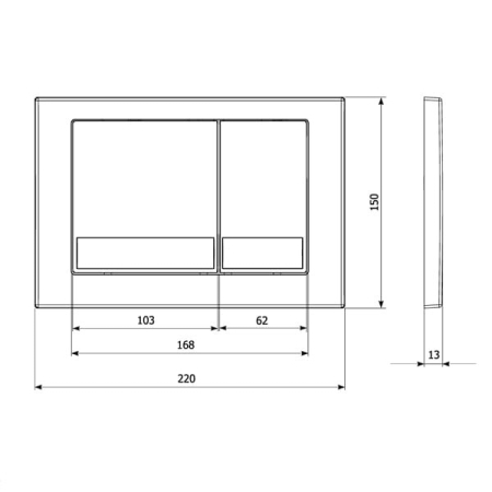 Кнопка смыва KK-POL M06, прямоугольная, цвет: оружейная сталь. пластик, клавиша управления для сливного бачка, инсталляции унитаза, двойная, механическая, панель, универсальная, размер 15х22х1,3 см