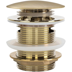 Донный клапан Rea для ванны, универсальный, клик-клак/click-clack, цвет: золото матовое, латунный, круглый, для ванны, с переливным отверстием/без переливного отверстия