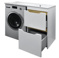 Тумба с раковиной Azario Magenta 110, под стиральную машину, 110х50х89 см, напольная, 2 выдвижных ящика, МДФ/ЛДСП, прямоугольная, цвет-белый/раковина Magenta 110, правая, прямоугольная, цвет белый