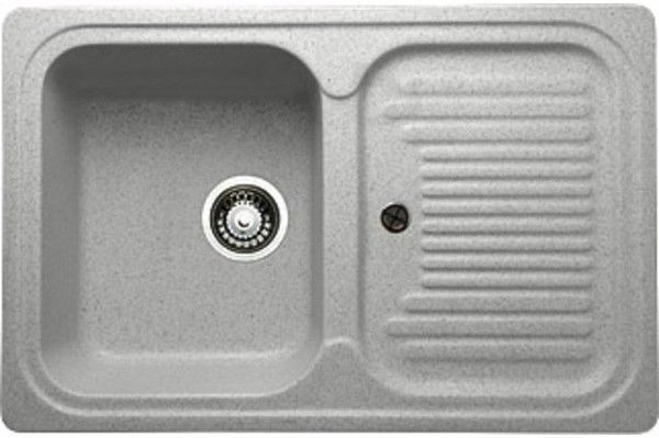 Мойка Granicom 76,5х50,5, врезная, с крылом, из искусственного камня, прямоугольная, цвет серебристый, без отверстия под смеситель, слив-перелив, для кухни, прямая, встроенная/встраиваемая