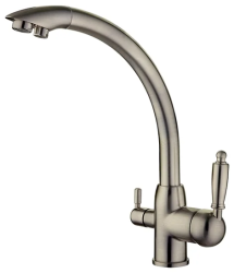 Смеситель для кухни/мойки LEDEME со встроенным фильтром (краном) под питьевую воду, однорычажный, поворотный, латунный, длина излива 227 мм, латунь, цвет бронза