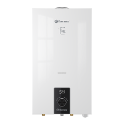 Газовая колонка Thermex T 20 TD Pro (водонагреватель газовый) настенный, вертикальный, накопительный тип, 20 кВт, 10 л/мин, 610х350х180 мм, (цвет белый, прямоугольный, плоский) с нижнее подводкой труба в комплекте