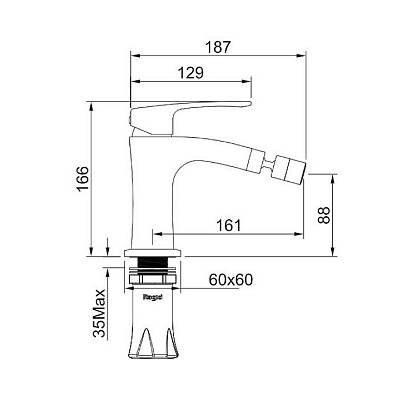 Смеситель для биде Raglo R01.50 однорычажный, керамический картридж, фиксированный излив, длина 161 мм, латунь, цвет хром, без шланга/лейки