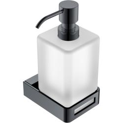 Дозатор жидкого мыла Boheme Q, настенный, латунь/стекло, форма квадратная, для мыла в ванную/туалет/душевую кабину, цвет оружейная сталь
