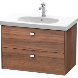 Тумба под раковину Duravit Brioso, 82х46,9х56,3 см, подвесная, 2 выдвижных ящика, ДСП, цвет: орех матовый/хром, шкафчик навесной, механизм доводчика, прямоугольная, правая/левая, для раковины D-Code, в ванную комнату