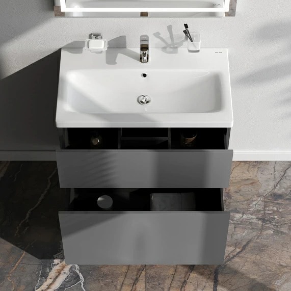 Тумба под раковину AM.PM Gem 75, 750x408x710 мм, напольная, цвет графит матовый, 2 выдвижных ящика, под раковину/умывальник, прямоугольная, универсальная