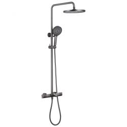 Душевая система ABBER Thermostat наружного монтажа, высота 900-1430 мм, цвет никель, комплект: смеситель термостатический/излив/тропический душ (с верхней лейкой)/стойка/лейка/шланг, латунь AF8516NGL