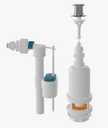 Арматура для бачка унитаза Nova Plastik с тягой вверх (комплект: сливная, заливная) универсальная, боковая подводка, с ручкой хром (металлизированной)