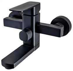 Смеситель для ванны/душа LEDEME настенный, однорычажный, поворотный, керамический, длина излива 165 мм, цинк, цвет черный