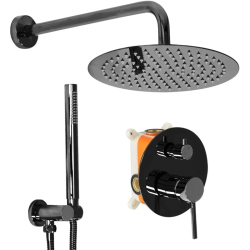 Душевая система Rea Lungo+Box, встраиваемая, цвет черный металлик, комплект: однорычажный смеситель/тропический душ (с верхней лейкой)/лейка/держатель лейки/шланг, латунь Душевая система Rea Lungo+Box, встраиваемая, цвет черный металлик, комплект: однорычажный смеситель/тропический душ (с верхней лейкой)/лейка/держатель лейки/шланг, латунь