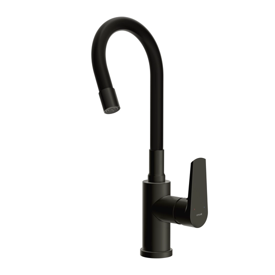 Смеситель для кухни/мойки Cersanit Moduo однорычажный, поворотный/гибкий излив, керамический, высота 237 мм, длина 220 мм, нержавеющая сталь/силикон, цвет черный