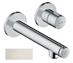 Смеситель для раковины Axor Uno Select, однорычажный, настенный/встраиваемый, скрытого монтажа, фиксированный излив, длина излива 15,8 см, латунь, цвет под сталь, незапираемый сливной набор