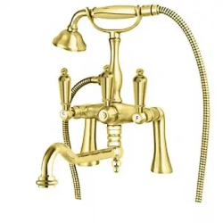 Смеситель для ванны/душа Cezares First, на борт ванны, двухвентильный, поворотный, длина 285 мм, керамический, латунь, цвет золото 24 карат