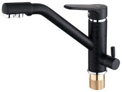 Смеситель для кухни/мойки VIEIR, биканальный, однорычажный, поворотный, керамический, длина излива 237 мм, латунь, цвет черный