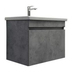 Тумба с раковиной Comforty Осло 70ПД, 70х55х45 см, подвесная, 2 распашные дверцы, ЛДСП, прямоугольная, цвет- светлый бетон/раковина COMO 70, прямоугольная, цвет белый, встраиваемая