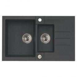 Мойка кухонная ALVEUS ROCK 70 GRANITAL CARBON-G91 78x48x18 см, врезная/встраиваемая сверху, две чаши, с крылом, искусственный гранит, прямоугольная, цвет карбон, с отверстием под смеситель и для кнопки клапан-автомат