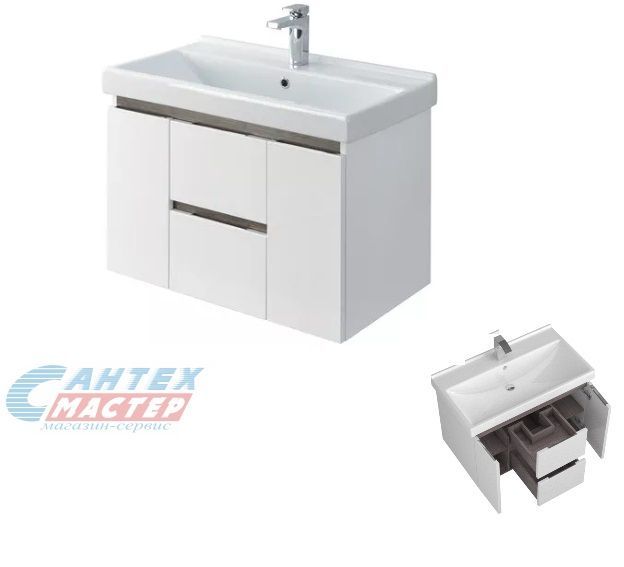 Тумба Акватон Рене 80 белый глянцевый грецкий орех с раковиной Aquaton Fest 80 для ванны 1A2222K1NRC80