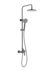 Душевая система Aquatek Бетта 835-1365 мм, цвет оружейная сталь, комплект: смеситель/тропический душ (с верхней лейкой)/лейка/стойка/шланг, нержавеющая сталь/пластик