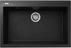 Мойка кухонная Longran Cube, 76х50х20 см, врезная, искусственный гранит, прямоугольная, цвет оникс, без отверстия под смеситель, без крыла, слив-перелив, врезная в столещницу, для кухни