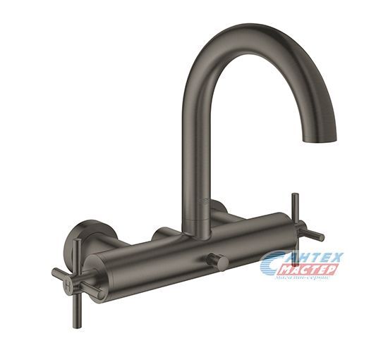 Смеситель для ванны/душа Grohe Atrio Ypsilon двухвентильный, чёрный керамический, настенный, излив 248 мм, латунь, короткий, универсальный, горизонтальный, вентильный, кран, комплект, сантехника, размер, характеристики, высота, расстояние (Грое)