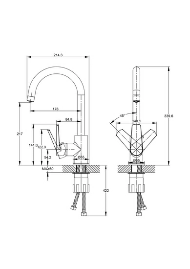 Смеситель для кухни/мойки Cersanit Moduo с подключением фильтра, однорычажный, поворотный, керамический, излив 176 мм, высота излива 217 мм, латунь, цвет черный матовый