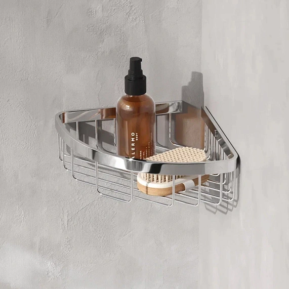 Полка-корзина AM.PM Sense L, одинарная, настенная, нержавеющая сталь, форма четверть круга, цвет хром A7452100